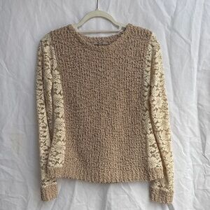 Miss Me beige long sleeve stretch lace shear sweater, Size S, MAKE AN OFFER!!!